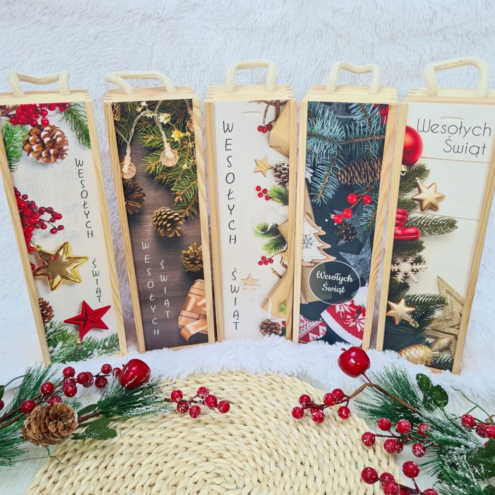 Skrzynka na wino alkohol Boże Narodzenie Prezent 5 wzorów.jpg