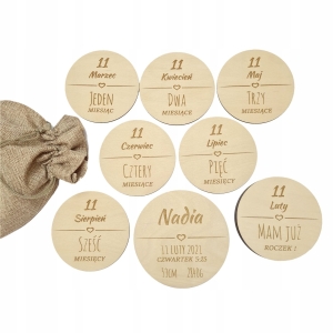 Tabliczki do zdjęć z miesiącami + imię METRYCZKA