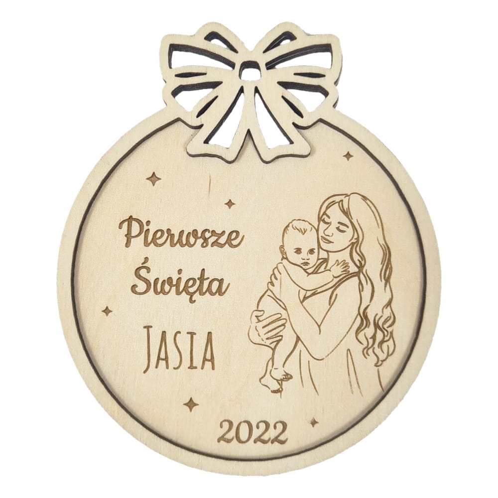 pierwsze święta drewniana bombka z imieniem izdoba na choinkę.jpg