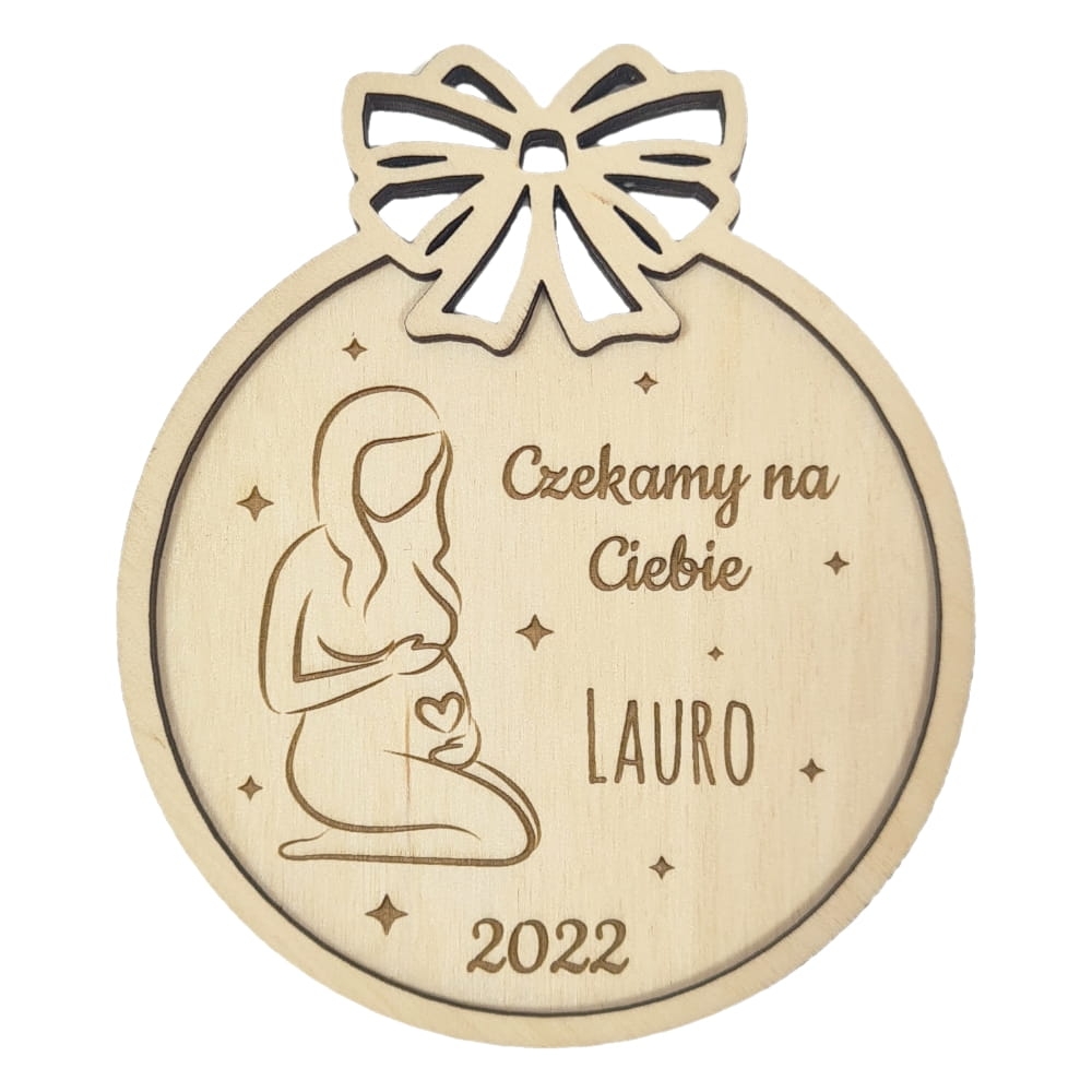 czekamy na Ciebie bombka ciążowa drewniana ozdoba na choinkę.jpg