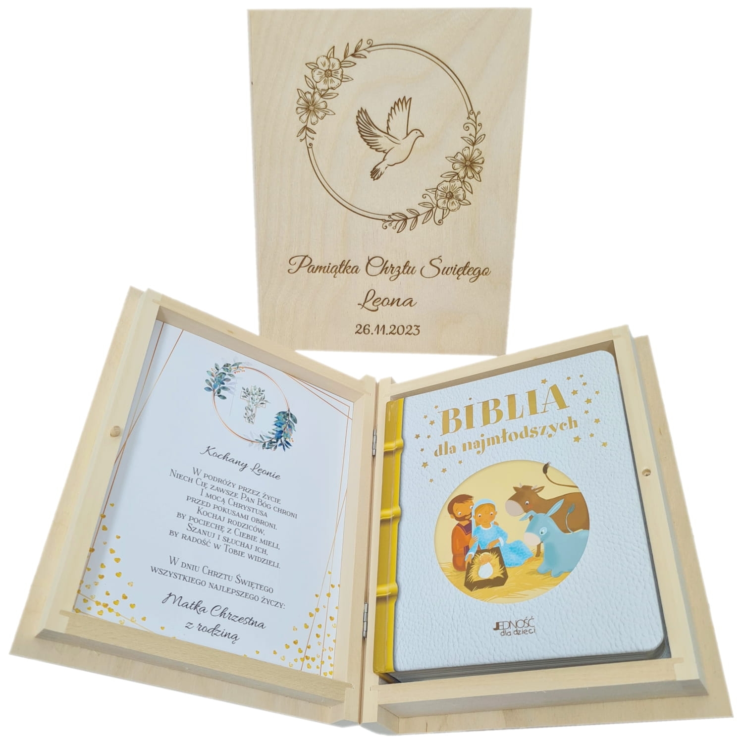 Pamiątka Chrztu Świętego grawerowane pudełko personalizowane Prezent na Chrzest Święty Biblia.jpg