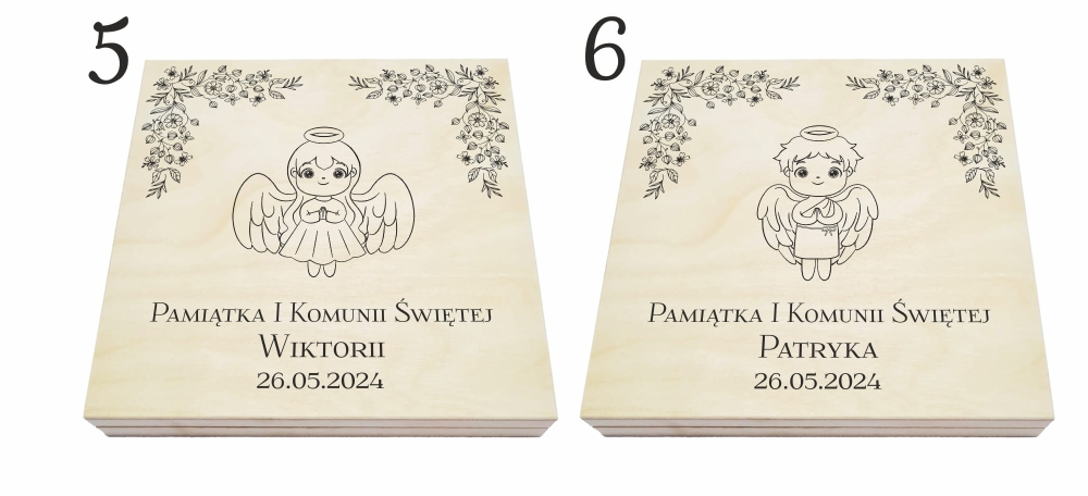 Pamiątka Pierwszej Komunii Świętej grawerowane pudełko na pieniądze kartka na komunię prezent 5-6 grav.jpg