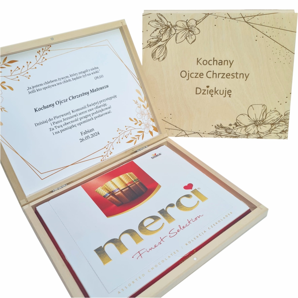 Podziękowanie dla Rodziców Chrzestnych Pierwsza Komunia Święta GRAWEROWANE pudełko na słodycze czekoladki merci.jpg