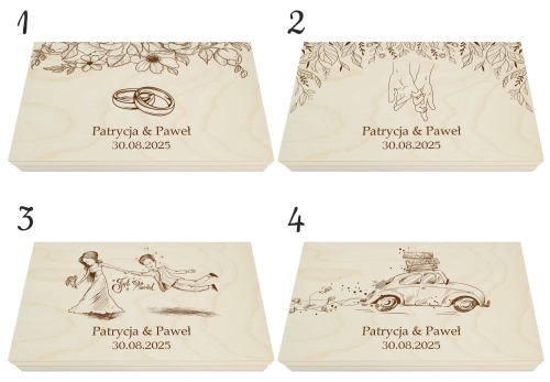 Pudełko na banknoty pieniądze na ślub dla Młodej Pary grawer 1-4.jpg