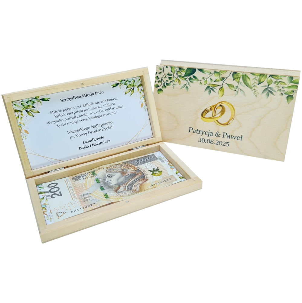 Kolorowy nadruk pudełko na pieniądze banknoty na ślub P.jpg