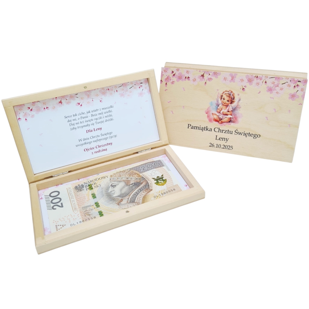 Pamiątka Chrztu pudełko na pieniądze banknoty oryginalny wyjątkowy nowoczesny prezent.jpg