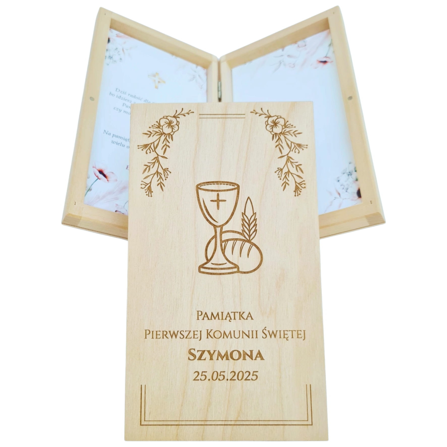Komunia Pudełko drewniane pionowe na pieniądze banknoty.jpg