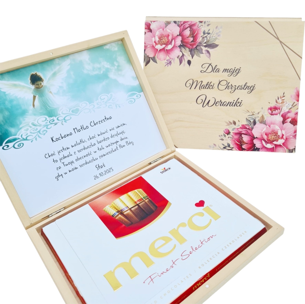 Podziękowania dla Rodziców ChrzestnychChrzest Święty pudełko drewniane na czekoladki merci.jpg