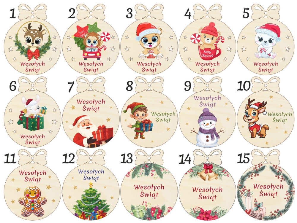 Bombka drewniana na choinkę napis WESOŁYCH ŚWIĄT kolorowy nadruk.jpg