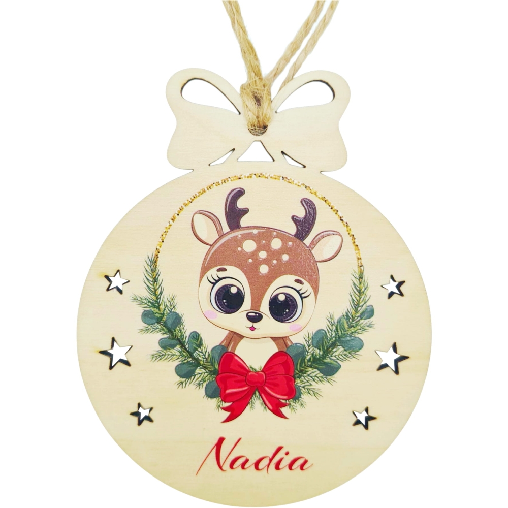 Bombka drewniana z imieniem na choinkę personalizacja renifer.jpg