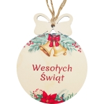 Drewniana bombka z napisem WESOŁYCH ŚWIĄT 15 wzorów 1szt