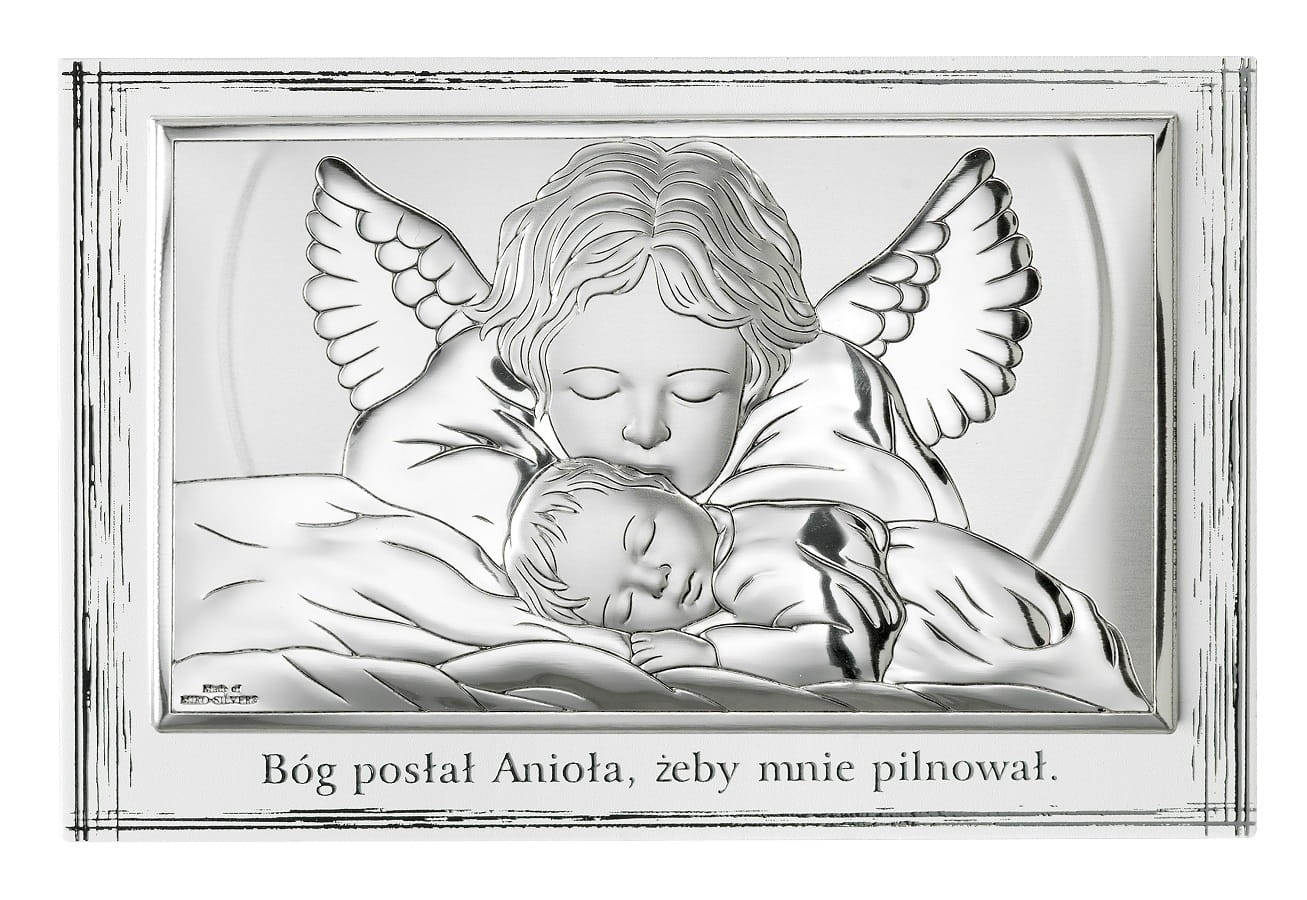 Srebrny obrazek Anioł Stróż Pamiątka Chrztu Świętego.jpg