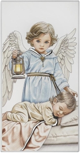 Obrazek Anioł Stróż na drewnie Chrzest Święty dla chłopca i dziewczynki 6x12  IC104/1