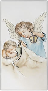 Obrazek Anioł Stróż na drewnie Chrzest Święty dla chłopca i dziewczynki 6x12 IC105/1