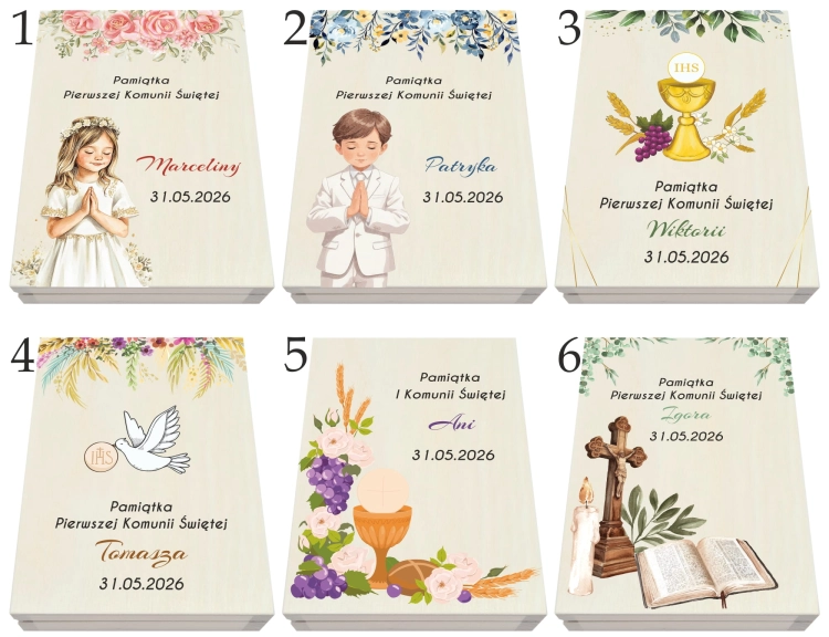 Pamiątka Pierwszej Komunii Świętej zestaw pudełko obrazek personalizacja imię data.jpg